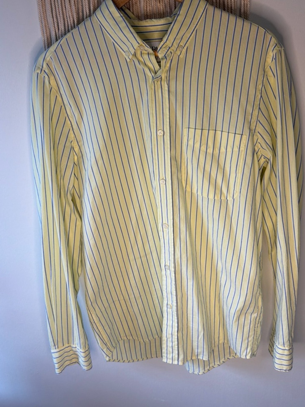 Zara Yellow Button-Down Shirt with Blue Stripes